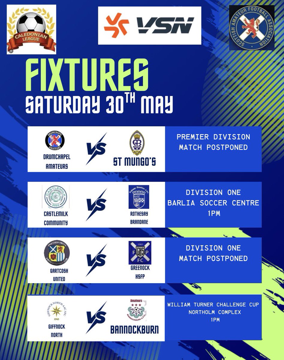 CaledonianAFA's tweet photo. #FixtureFriday

Fixtures for Saturday 30th May, 2026.

#lovefootball❤️⚽️
@vsnsport 
@scottish_aff 
@ScotAmFA https://t.co/PLMUageqTy