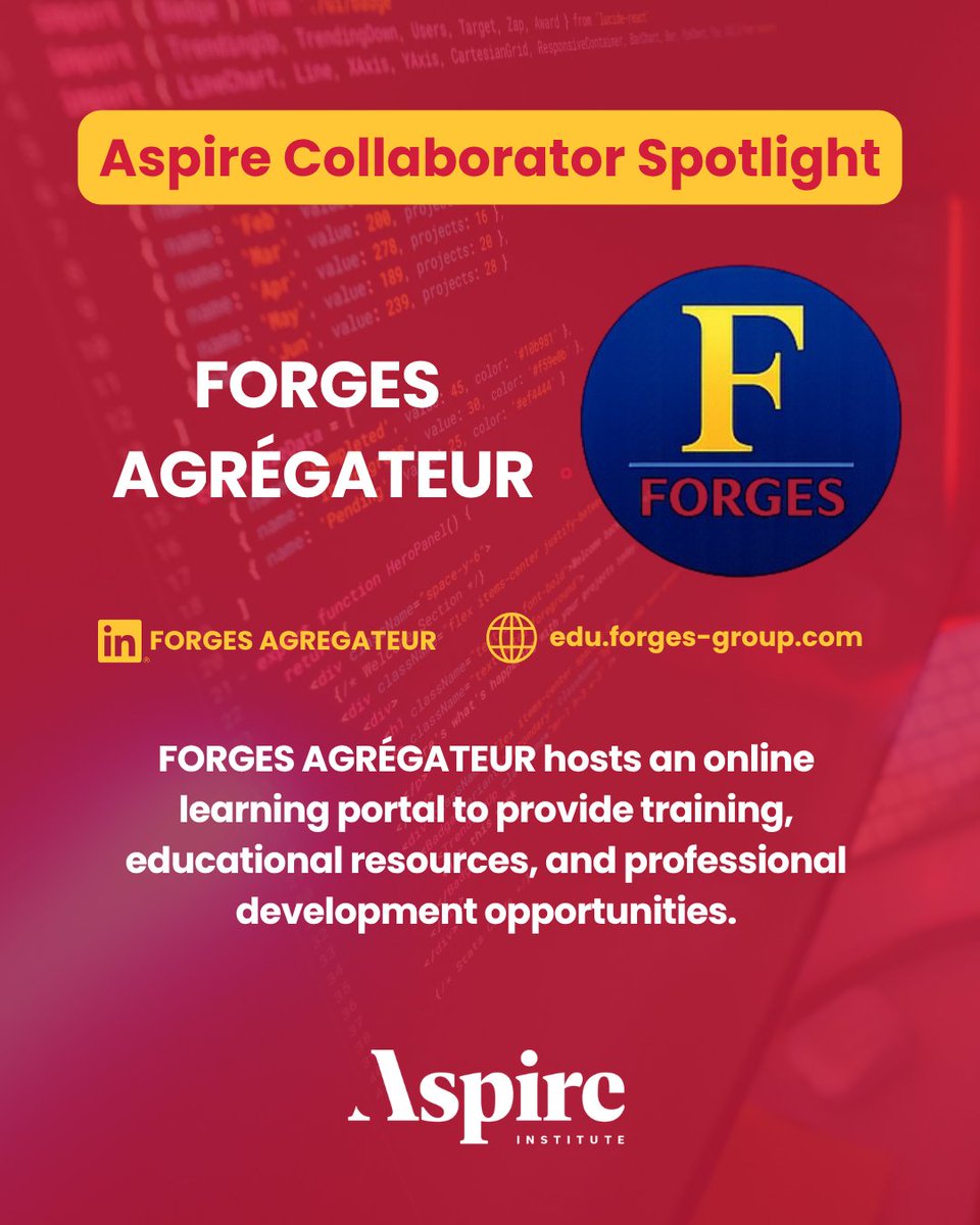 aspire_leaders's tweet photo. We're proud to collaborate with FORGES AGRÉGATEUR, a pan-African EdTech platform based in Côte d’Ivoire, expanding access to world-class learning opportunities across Africa. 

 #aspireleadersprogram #firstgen #youngleaders #youth #socialimpact #leadershipdevelopment https://t.co/ANSCUghama
