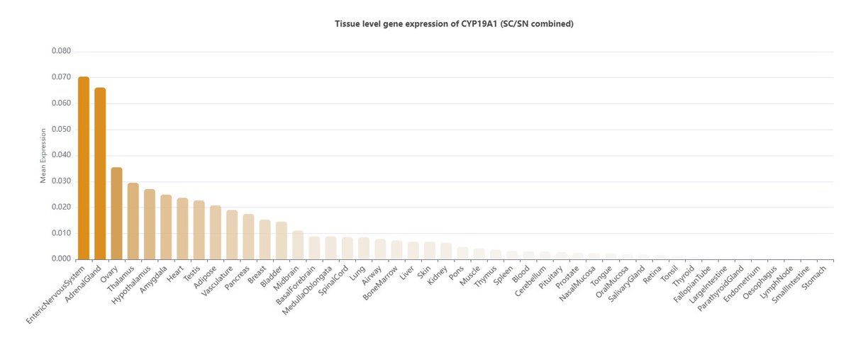 GavinRayDev's tweet photo. @Farooqi_Lab @ScienceMagazine @teichlab The atlas predicts that aromatase has the highest expression in the GI nervous system which would be a novel discovery as far as I've ever read

https://t.co/TWP6LgHUvk https://t.co/MsE3H40IfR