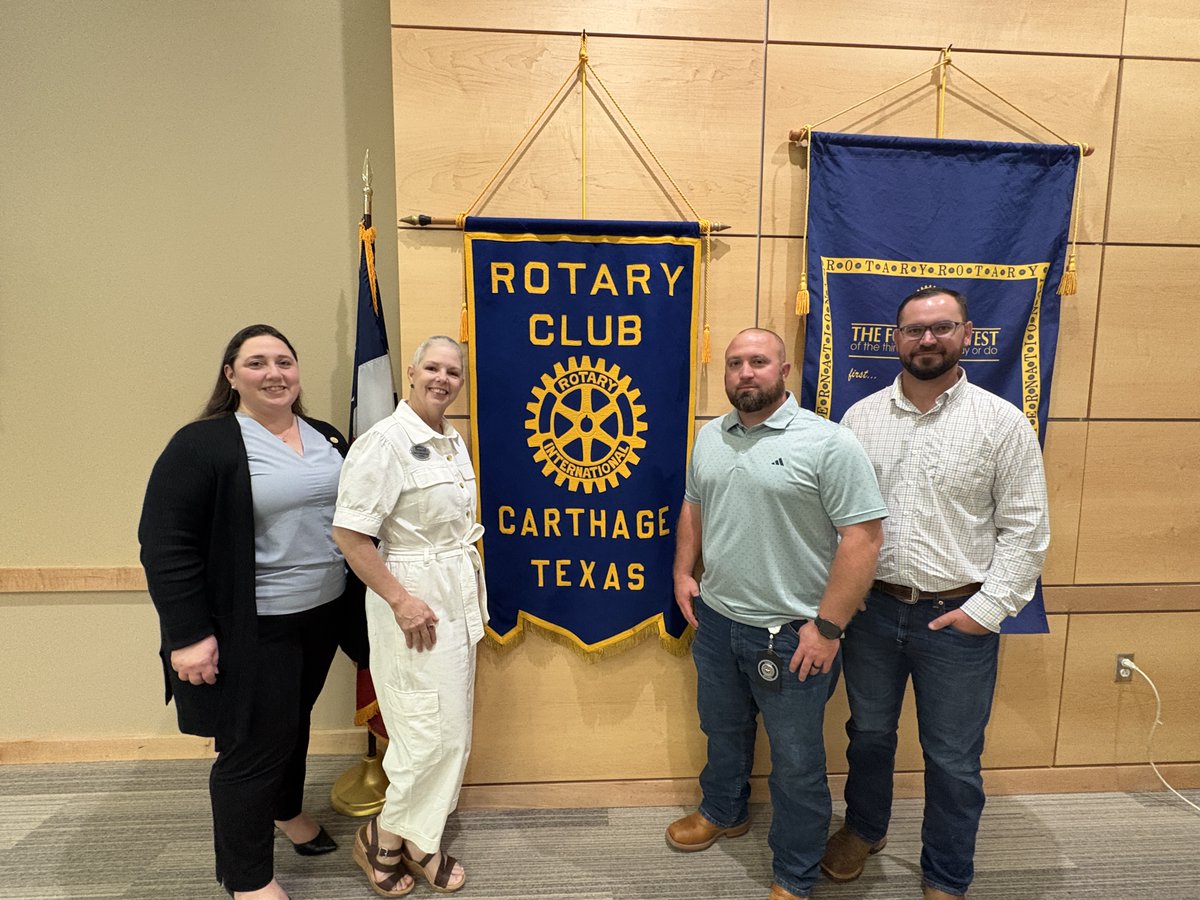 TxDOTAtlanta's tweet photo. Thanks to the Carthage Rotary Club for inviting us out this week! Area Engineer Jacob Vise updated everyone on current projects and introduced the new supervisor at Carthage Maintenance, Chase Hollon. 
#TxDOT https://t.co/qvgX1XObbT