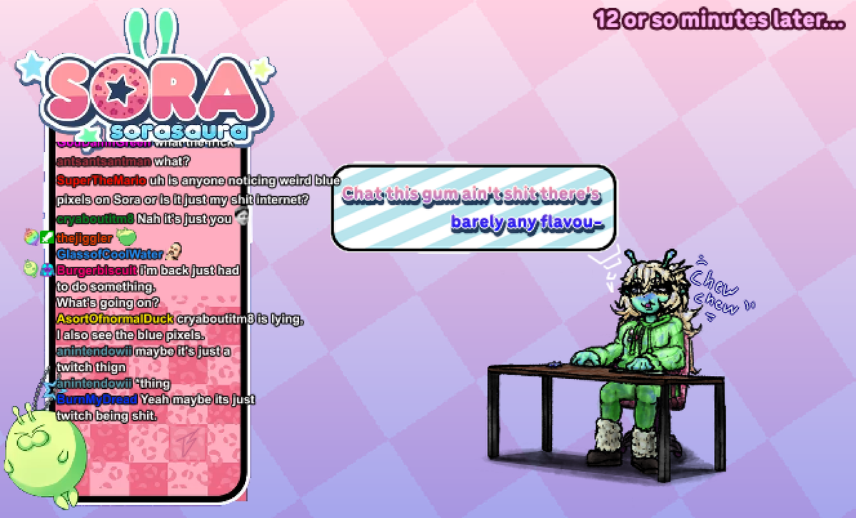 TheBapSwitches's tweet photo. Rule Number 1 of some list of rules I made up:
Never chew random gum you find in old clothing.

(Higher quality versions in the alt of the first image)
#sorashart https://t.co/0zSrYG1tkM