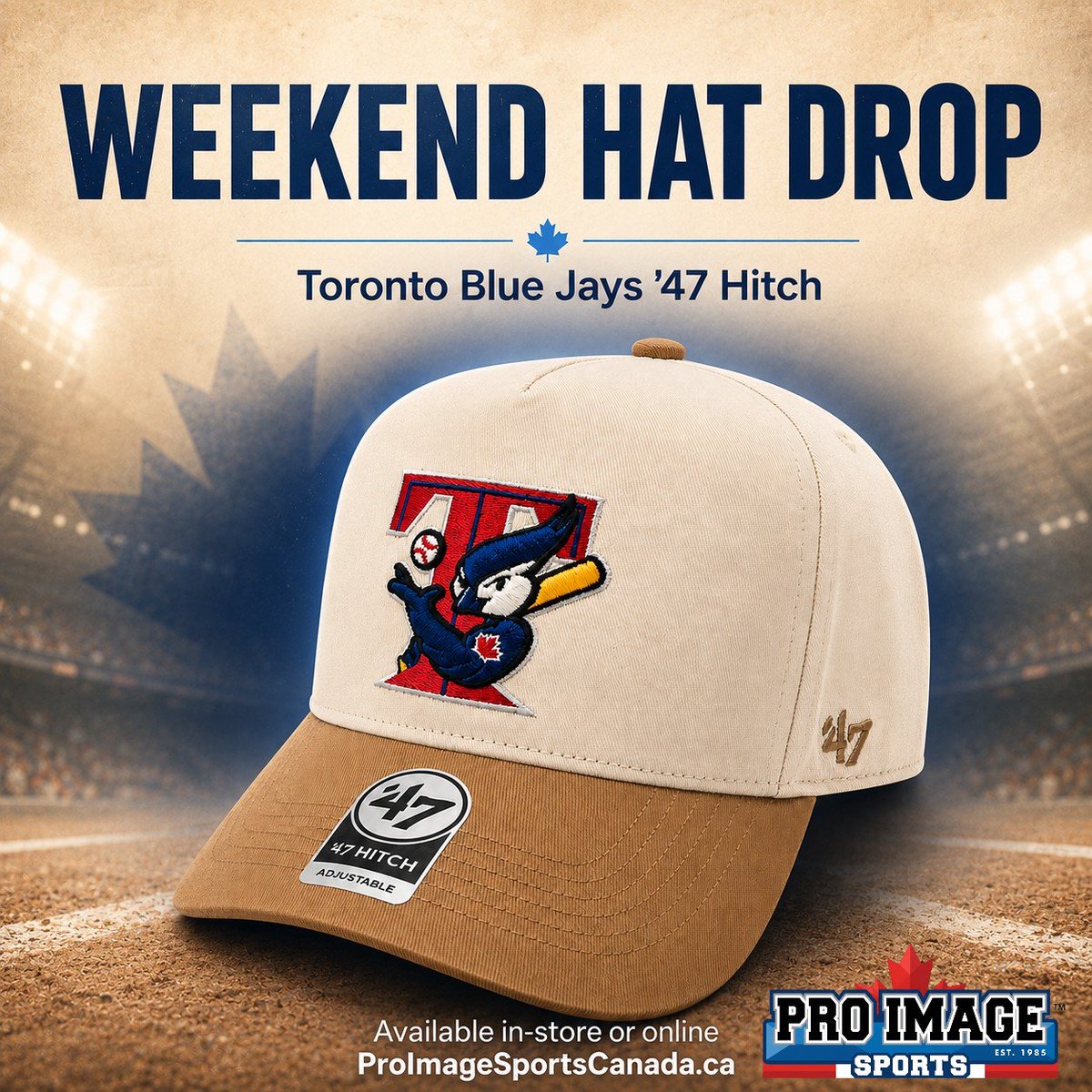 ProImageCanada's tweet photo. Weekend Hat Drop 🧢

Toronto Blue Jays ’47 Hitch with the retro bird, cream crown, and dune visor.

Available in-store or online at https://t.co/Ak7rPwipFW
Ships from Canada. No duties. https://t.co/ZuJtZSaPms