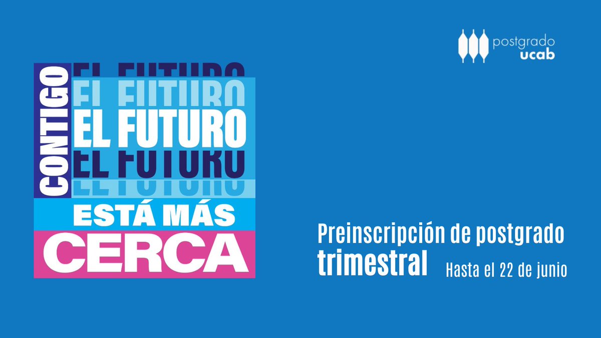 enlaucab's tweet photo. Estudia un postgrado en la #UCAB y potenciate como un profesional de alto nivel🚀
¡La puerta al éxito está abierta, atrévete a cruzarla y construye tu futuro hoy!
Preinscripciones para programas trimestrales y semestrales hasta el #22jun🎓https://t.co/yr3co9JZSE https://t.co/RzlJ8nMnmd
