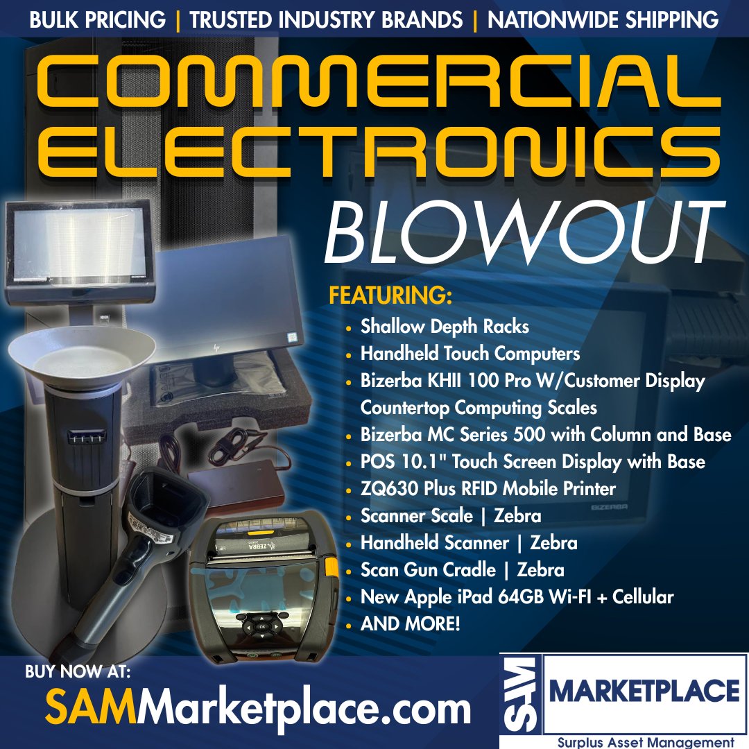 SAM_Auctions's tweet photo. 🚨 NOW AVAILABLE: COMMERCIAL ELECTRONICS 

✅ New-In-Box POS Systems 
✅ Barcode Scanners 
✅ Touchscreen Displays 
✅ Mobile Computers 
✅ Printers &amp; Card Readers 
✅ Batteries &amp; Industrial Electronics

Jim: 602-907-5336 
sales@sammarketplace.com 
https://t.co/DzATZReTPo https://t.co/vOcYJqz5ML