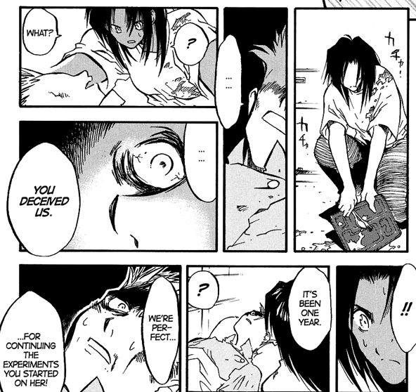 truthnjust's tweet photo. @M00nyIsExisting @museqmeg Not OP, but vol 7 shows young Vash being far more "stoic" than his brother. Knives expresses love and understanding for others, meanwhile Vash immediately reacts to the experiments on Tesla with hostility and hatred. If Rem didn't open up to him, he might have turned out worse. https://t.co/him50sTPWk