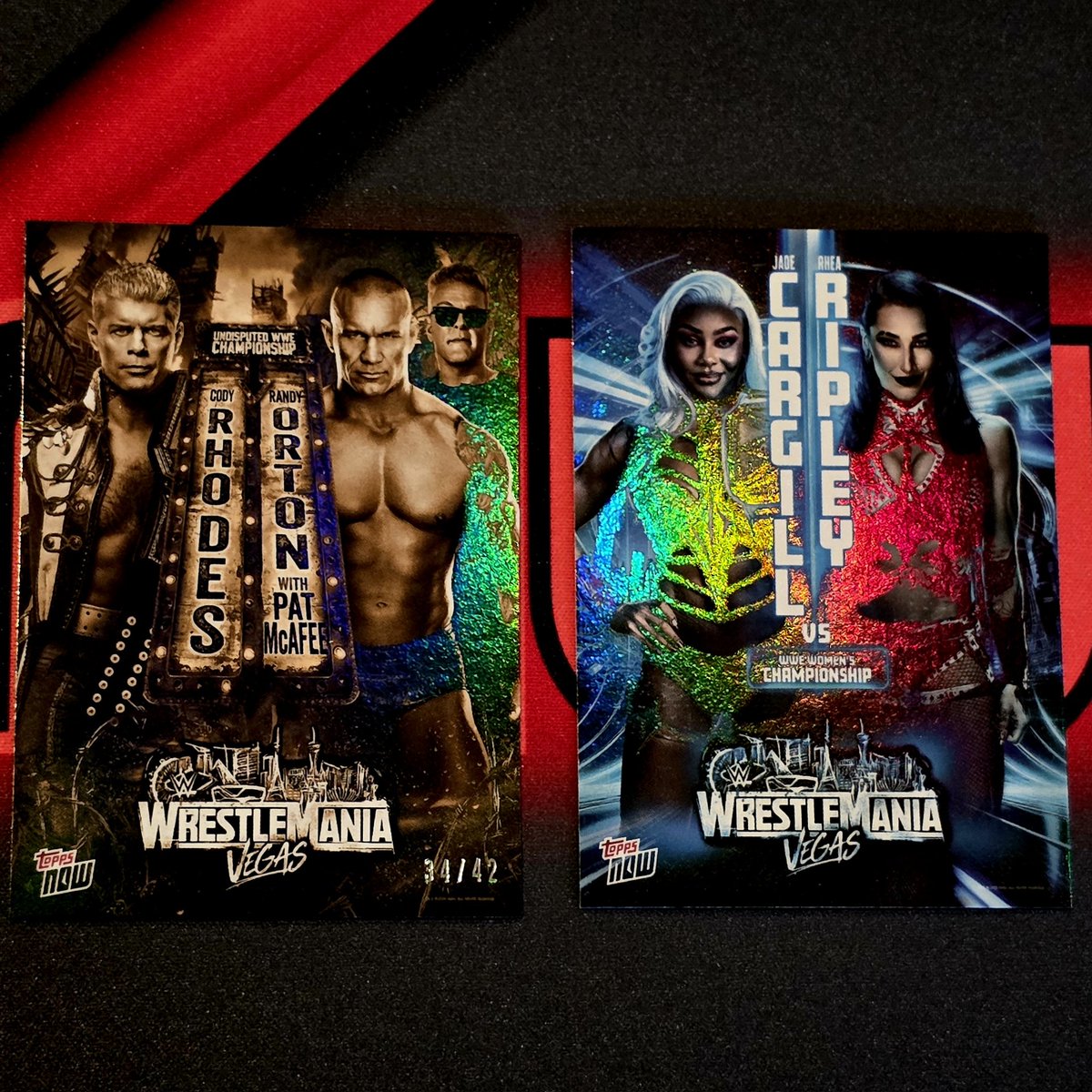 samwwesamwwe's tweet photo. New Topps NOW WWE lucky hits!
Cody Rhodes / Randy Orton - Card WMV2
Gold Super Short Print /42
Jade Cargill / Rhea Ripley - Card WMV3
Rainbow Foil Short Print
#toppsnowwwe
#mamicollection https://t.co/cuNGuvZInb