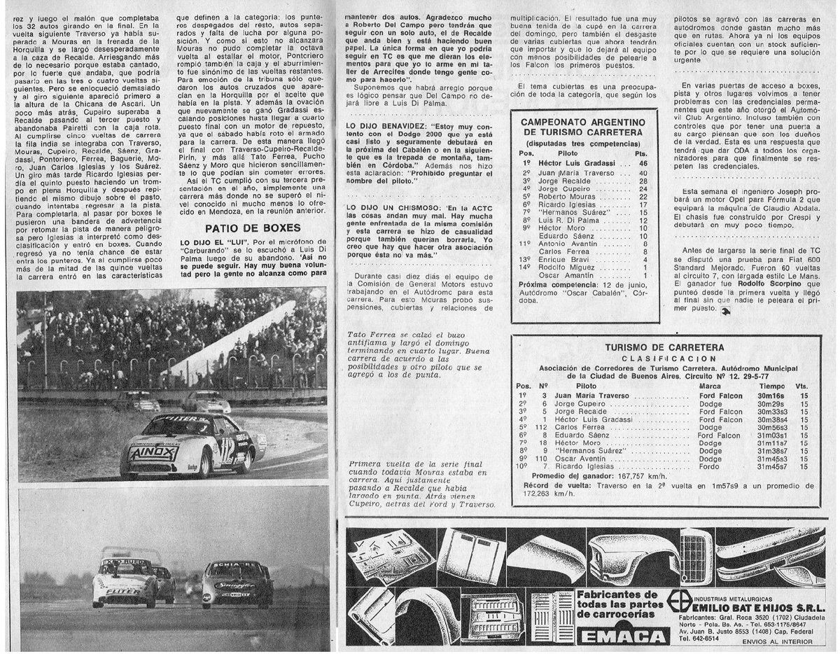 PatoG82's tweet photo. TRAVERSO SACÓ UNA CARTA DEL BOLSILLO 🃏
"Segundo triunfo del año de Juan M. Traverso, esta vez en el autódromo de Buenos Aires"

📓 Revista Corsa 🏁

#TurismoCarretera #AutodromodeBuenosAires #FlacoTraverso  #RevistaCorsa #JorgeCupeiro #TCenBuenosAires #JorgeRecalde https://t.co/6TAJ0QTYoD
