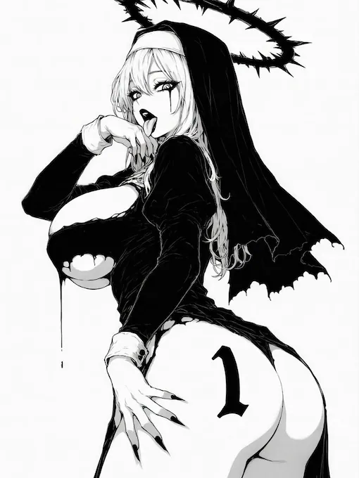purnima77231's tweet photo. Sister Lilith the fallen nun, glanced back with a wicked smile. Thorned halo floating above her head she slapped the bold “1” on her ass and purred
“Number One temptation. Come sin with me.”
#FallenNun #ThornedHalo #SinfulSister #DarkWaifu https://t.co/YEGdJovKjh