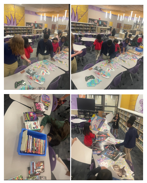 Mata_Library's tweet photo. District BOB team members chose posters, books, and trinkets as a reward for their hard work this year! @mataeagles @Alief_Libraries #matareads https://t.co/voX3YbdBZ8