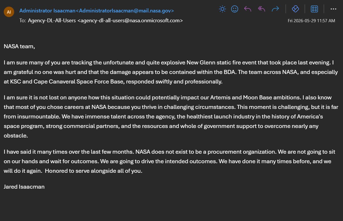 MatthewBTravis's tweet photo. A message from Jared Isaacman to the NASA workforce https://t.co/At9Dz0HJVp