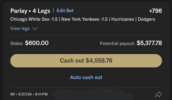 810Bets's tweet photo. Cashout was available . 
Took the payout .
Hit ✅
Follow for more bets .
#follow #fanduel #sports #betmgm https://t.co/y0fQYWOmxt