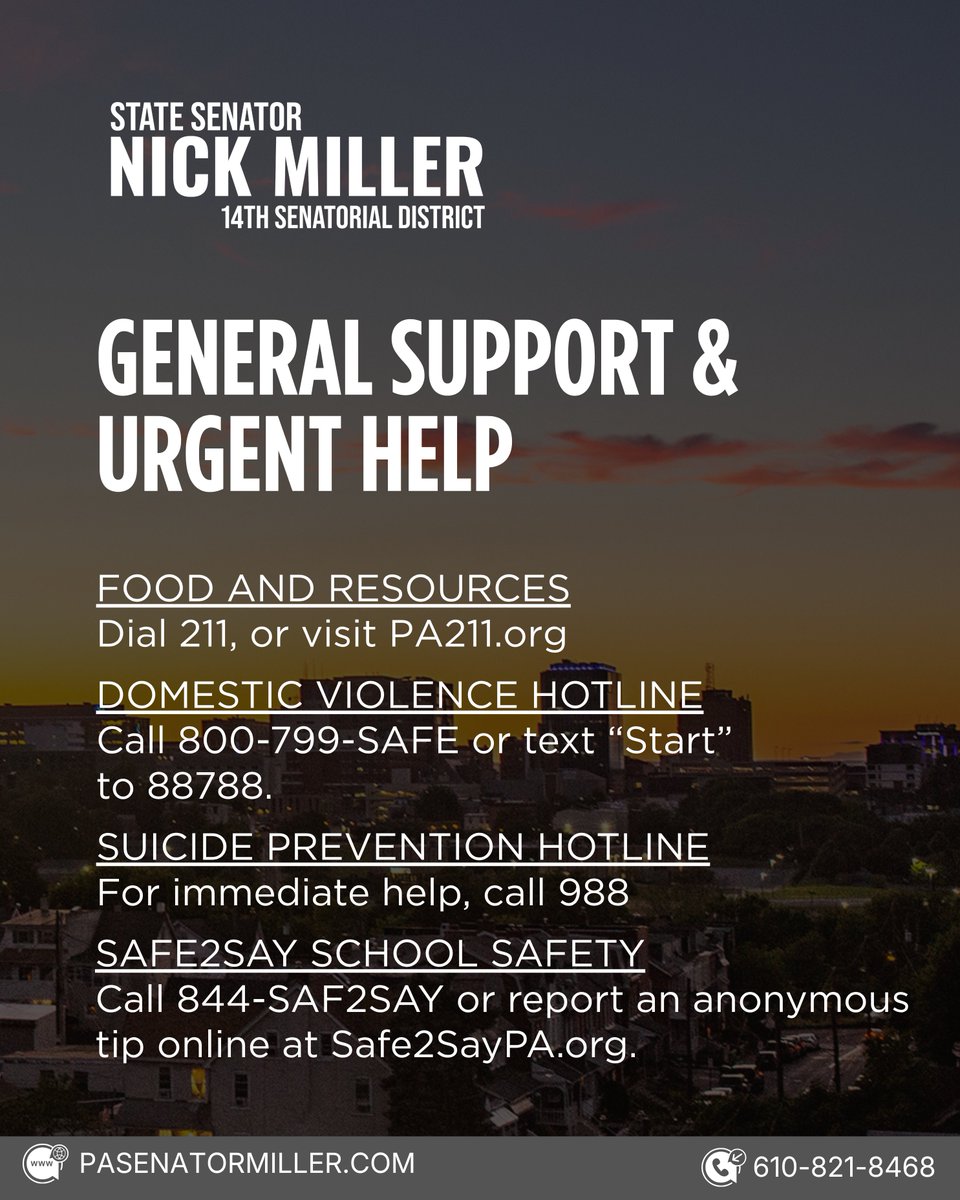 sennickmiller's tweet photo. My priority is making sure you have access to the resources that matter most. As we head into summer, here are a few programs that may support you or your community.

My office is always here to help, reach us at (610) 821-8468. https://t.co/DjVoyJyOqb