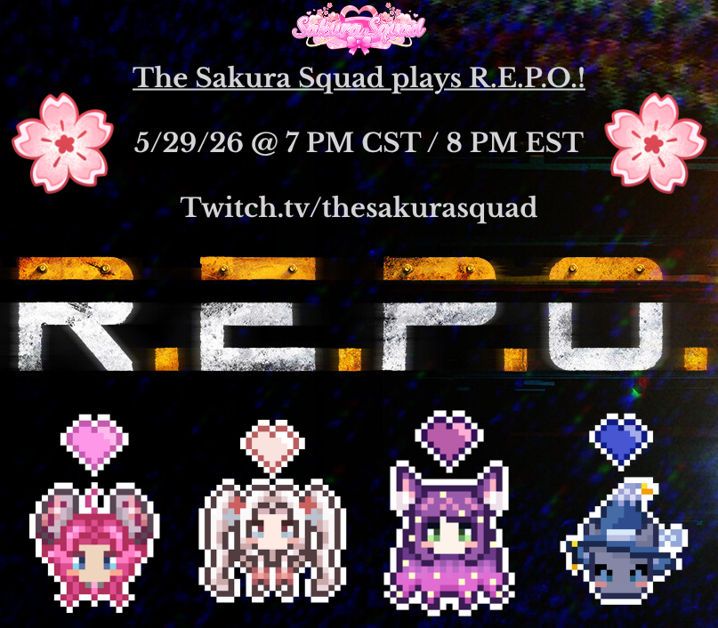 thesakurasquad's tweet photo. 🌸We may have been a bit silent this month, but it won't stop us from ending May with a collab!🌸

Join us TONIGHT at 7 PM CST / 8 PM EST for some REPOing w/@AstraeusRat, @windriderkit, @AuroraVulpeVT &amp; @Frosted_Sakura! 🌸

See you over on https://t.co/4CQhKjQbKK 🌸 https://t.co/rFvcOCakHP