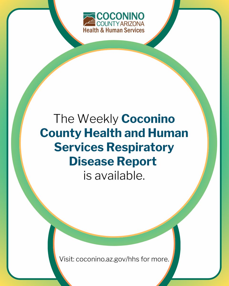 CoconinoHHS's tweet photo. The Weekly CCHHS Respiratory Disease Report, which includes current RSV, COVID-19, and Flu data, is available.

Visit https://t.co/G7D9GZQbmm to view the report. https://t.co/UrAf7044Vr