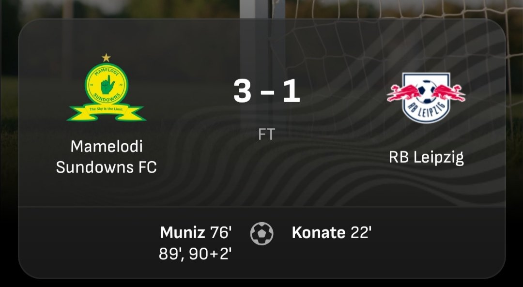 SafariPaws's tweet photo. FT: What a statement! 🔥
Mamelodi Sundowns 3-1 RB Leipzig
Muniz masterclass (76', 89', 90+2') 💪
They just took down one of Europe's big boys!
The Sky is the Limit! ☝️ #Sundowns #Masandawana #Muniz https://t.co/vLQBJkFA25