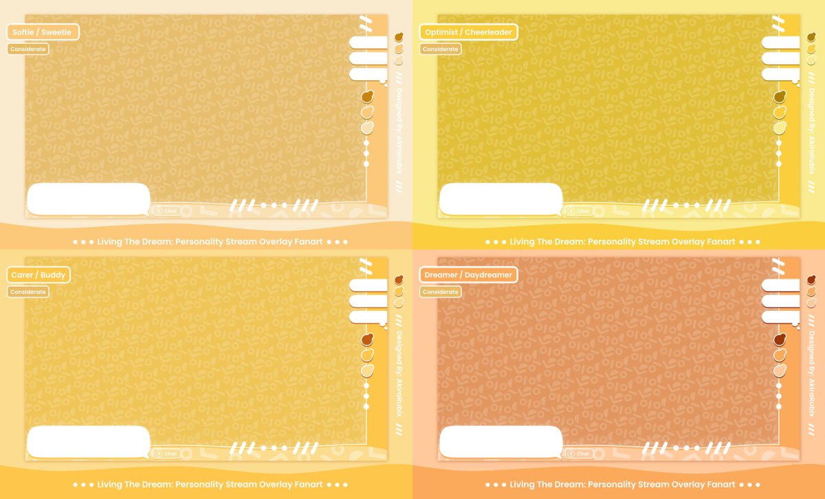AkiraRubix's tweet photo. 🌈Living The Dream: Personality Stream Overlays🌈  

Hey Vtubers! I finally finished making Tomodachi Life: Living The Dream fanart overlays based on the personalities in-game  

It’s free to use and it's available on VGen and Ko-fi shop! https://t.co/jqMiVcYLCC