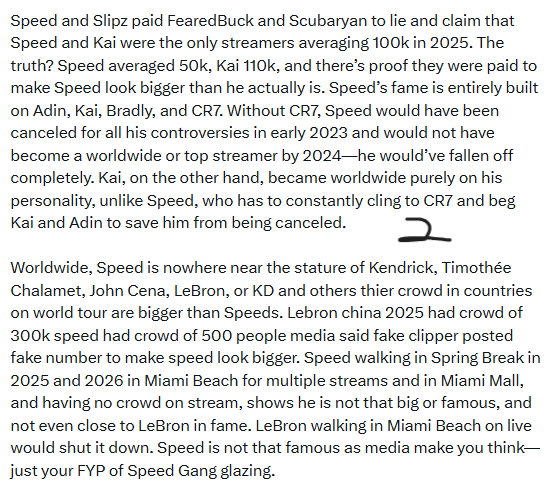 runrunningrun's tweet photo. Thread below explained by pages 1, 2,3 
Proof Thread below
IShowSpeed hatefarm Kai,fake to Kai,use Kai for views 
Speed falling off avg 25k live jynzxi, burntpeanut bigger
why Speed isn't that famous as media make you think just your fyp glazing speed way less famous than Lebron https://t.co/ebAkxbhdgI