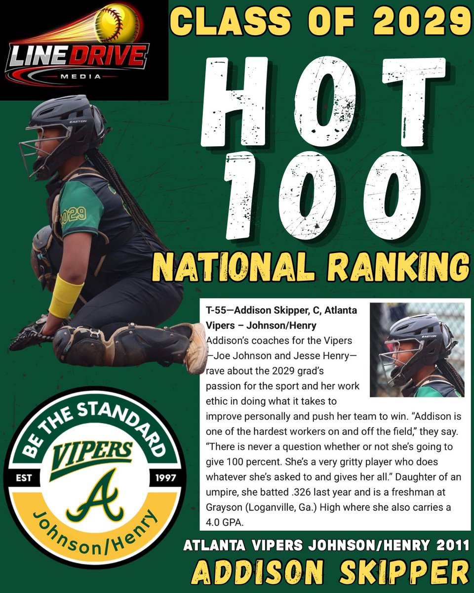 VipersJ_H2011's tweet photo. Well-deserved congratulations, Skippy! @AddySkipper @LineDsoftball #bethestandard #fastpitch
#softballrecruit #NCAAsoftball
#softballrecruiting #softball
 #athlete
#sophmore
#classof2029
#extrainningsoftball 
#vipernation https://t.co/MrvmzsF4lW