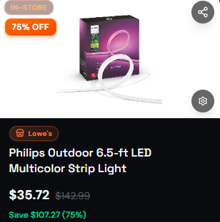hiddenclearance's tweet photo. PHILIPS OUTDOOR STRIP LIGHTS FOR ONLY $35

These lights were originally $143 at Lowe's 

Link below to check your local stock ⬇️ 

https://t.co/E0ep5pVeGf https://t.co/4U6M81fUid