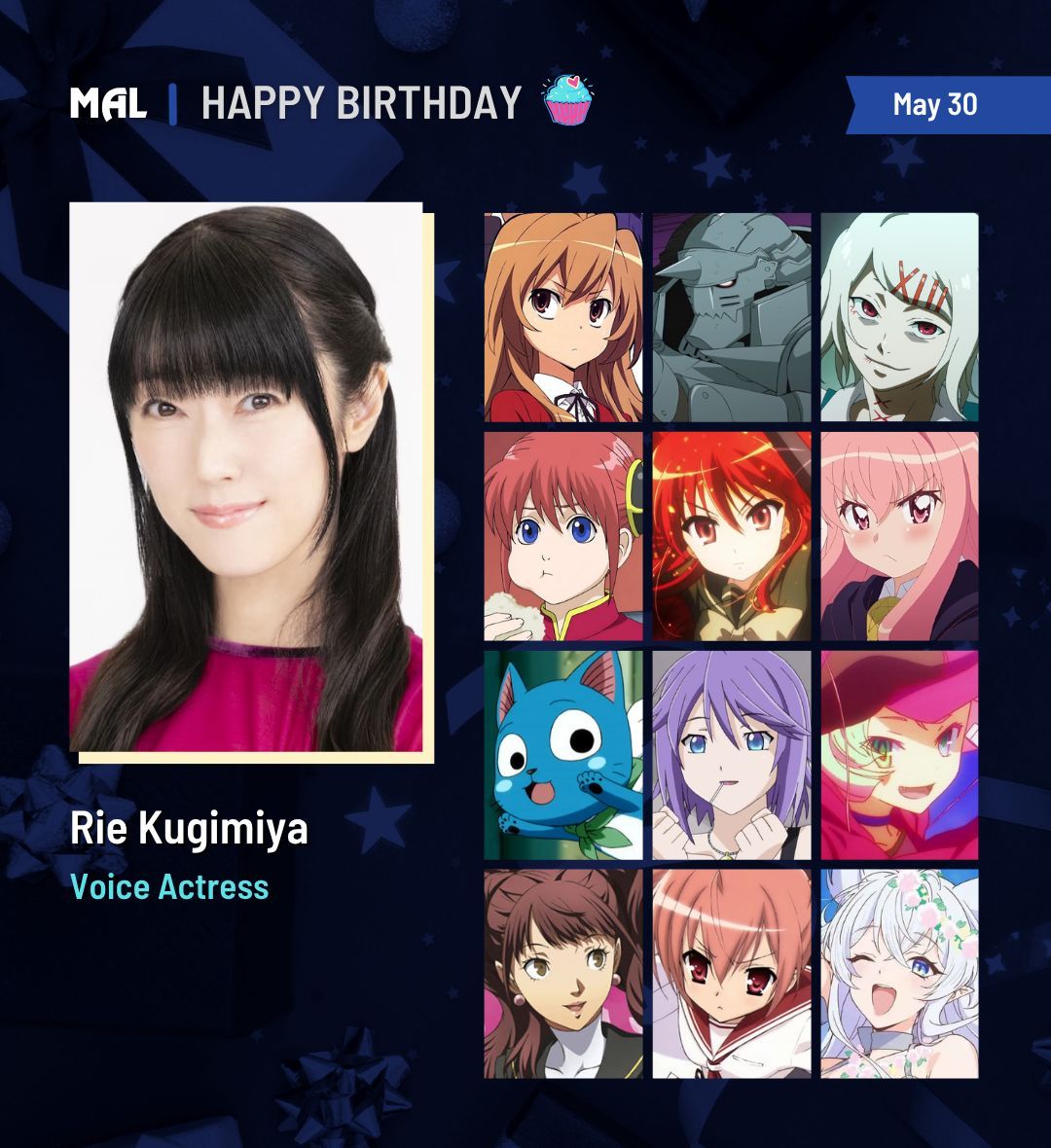 myanimelist's tweet photo. Happy birthday to Rie Kugimiya! 🎂

Full profile: https://t.co/d9sILvjoF7 https://t.co/7loSsvwWaJ
