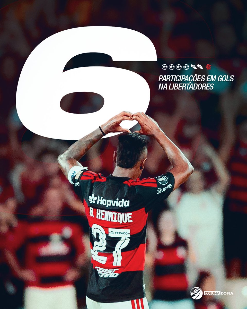ColunadoFla's tweet photo. 👑 Bruno Henrique encerrou a fase de grupos da Libertadores com 6 participações em gols pelo Flamengo.

⚽ Cusco (F) — 1 gol

⚽��️ Ind. Medellín (C) — 1 gol e 1 assist.

🅰️ Estudiantes (F) — 1 assistência

⚽⚽🅰️ Cusco (C) — 2 gols https://t.co/Jj11JI1BNN