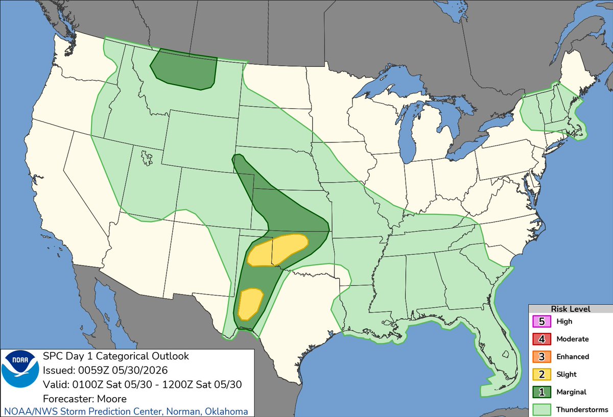 8:01pm CDT #SPC Day1 Outlook Slight Risk: across portions of western ...