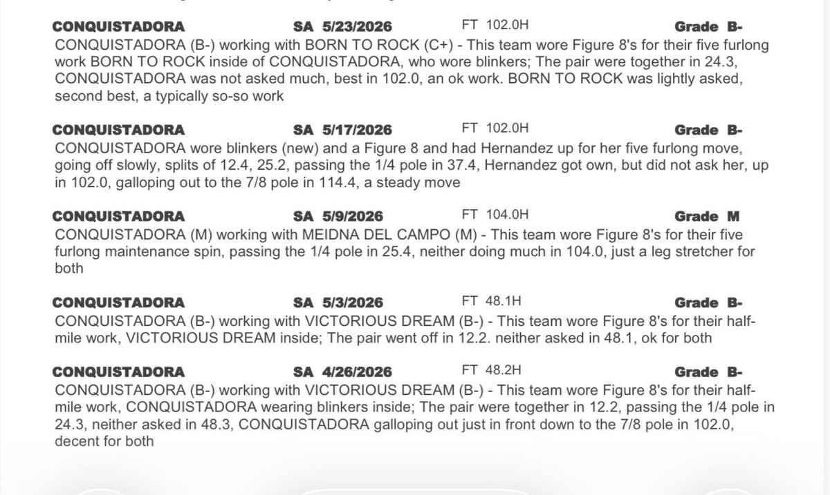 SoCalWorkouts's tweet photo. We had a nice winner Fri, let’s make it two in a row @santaanitapark in race 9 with CONQUISTADORA, who ran sneaky well vs older last time for @mwmracing, making a nice run into very fast splits before tiring. In with 3 yo f only, @JJHernandezS19 has been up in the a.m. and rides https://t.co/BSx1XbETrf
