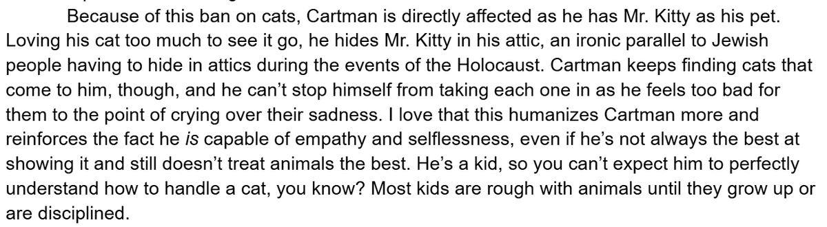 southparkisokig's tweet photo. actually wait can i share snippets of my reviews on south park episodes regarding cartman's psyche.....  these were written a little over 2 months ago but they still hold up for the most part

images are referring to s5e13 (kenny dies) -> s12e3 (major boobage) -> s14e6 (201)! https://t.co/jJyFbYKZiP