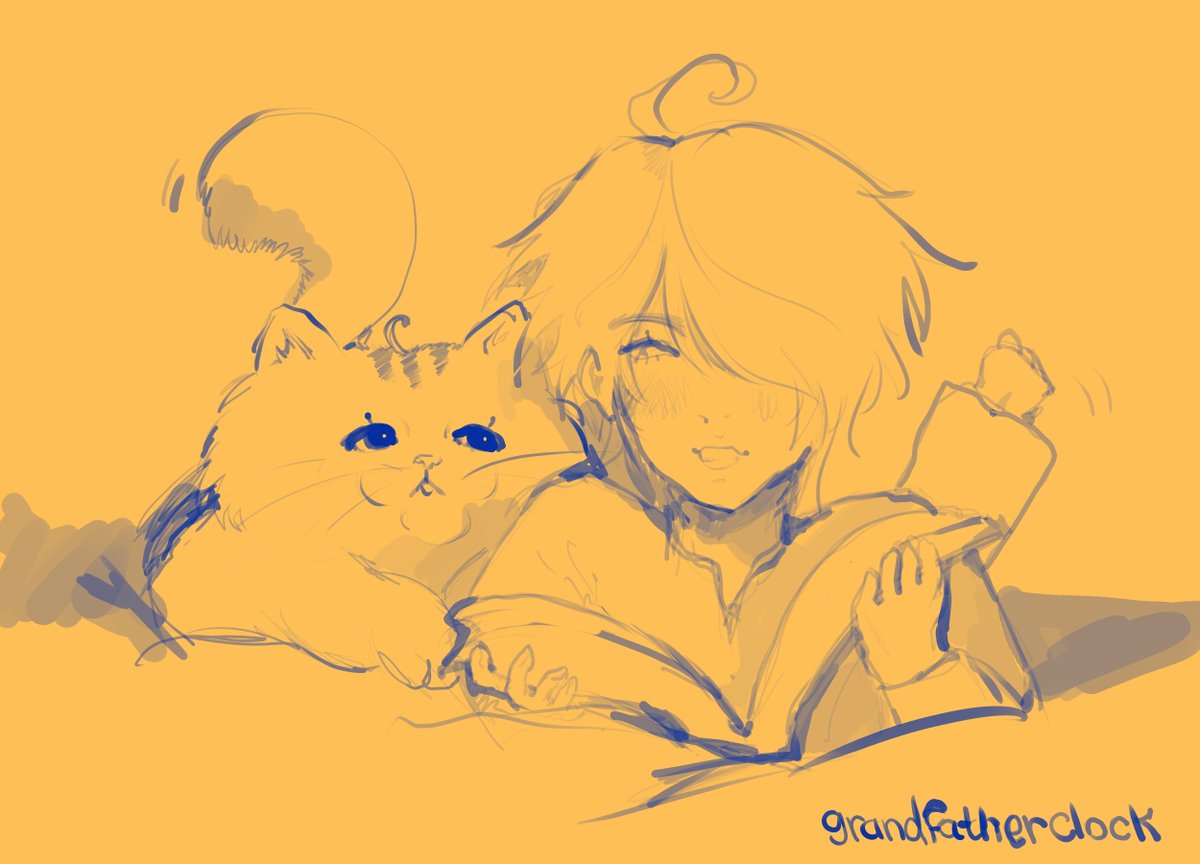 shegrandfather's tweet photo. baby al haitham reading to his cat!!! 🌱
#alhaitham #genshin https://t.co/dDp1JWmS1Z