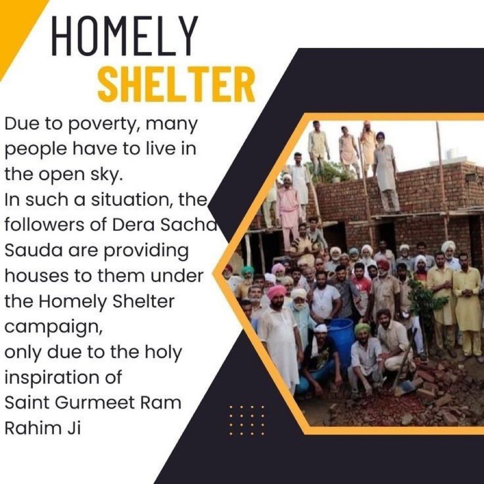 vk8913421's tweet photo. A small home can change someone’s entire life. 
Inspired by Saint Gurmeet Ram Rahim Ji, the “Homely Shelter” initiative is providing safe homes to homeless and needy families. Helping those in need is true humanity. 
#HomeForHomeless https://t.co/Cfw3aXYIqX