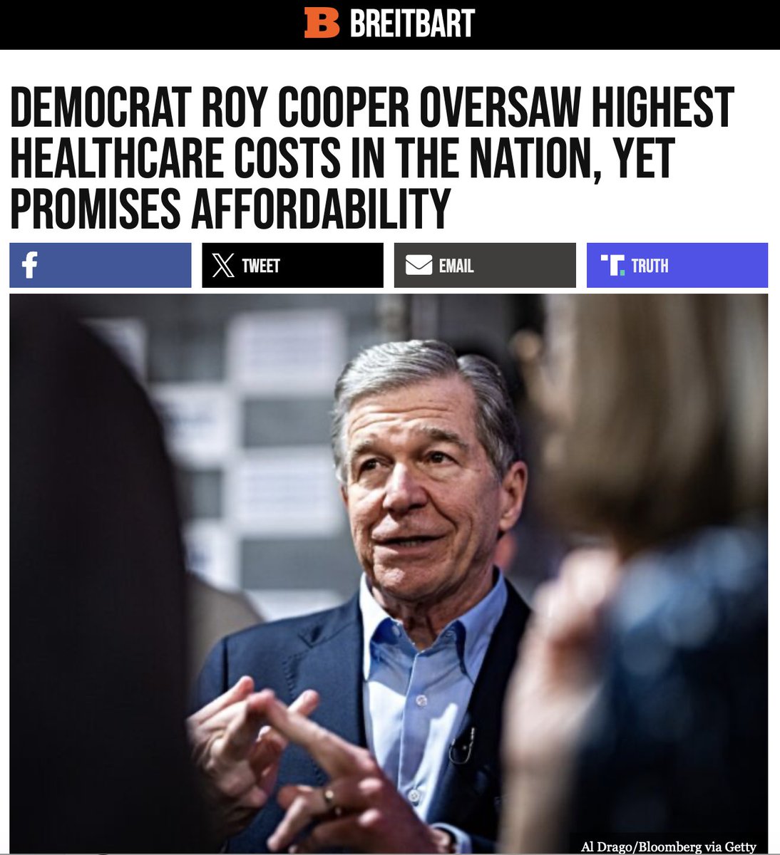 TheFGA's tweet photo. Roy Cooper is back in the headlines talking about lowering healthcare costs.

But our research cited in @BreitbartNews shows the mess he left behind in North Carolina as governor.  🧵 https://t.co/17kKw3Owtp