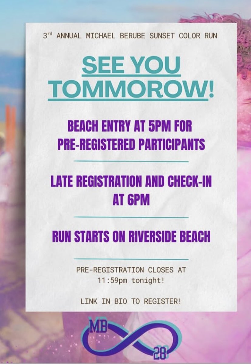 ejade222's tweet photo. 🚨 LONG BEACH WRESTLING FAMILIA 🚨

Reminder: Tomorrow we will be supporting the Michael Berube Sunset Color Run! 💙

🤼 Wrestlers helping with setup: 2:00 PM
🏃 If you haven’t registered, arrive before 6:00 PM to sign up.
📍 Riverside Beach

Let’s show our community who we are https://t.co/ENDxxYEfeW