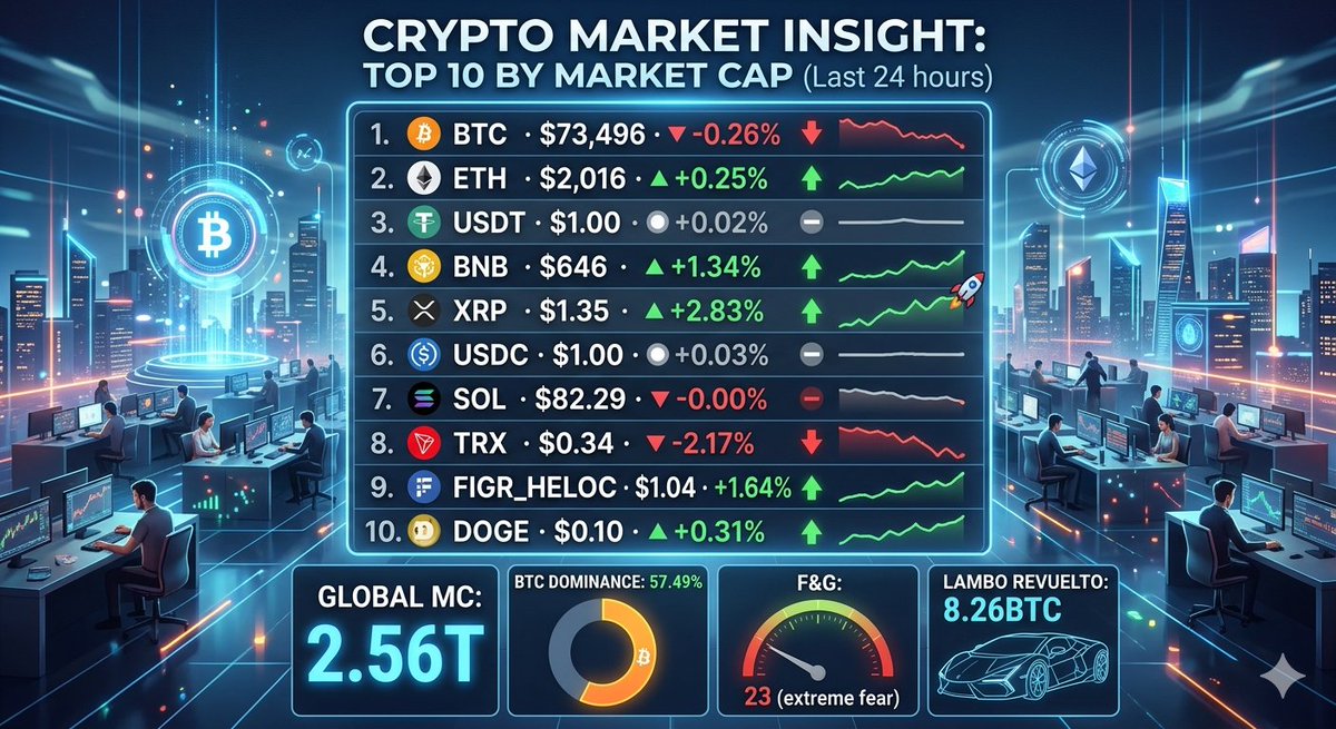 Infinity3218's tweet photo. 📉📉 Fear & Greed: 23 (Extreme Fear)
💰 Market Cap: $2.56T ₿ BTC Dominance: 57.49%
Top movers: 🟢 XRP +2.83% 🟢 BNB +1.34% 🟢 ETH +0.25%.
Fear creates opportunities. What's your next move? 👇 #Crypto #XRP #bitcoin2026 #BTC #Ethereum #BNB #Crypto #CryptoNews #Altcoins #tradings https://t.co/pKPbUtTs6r