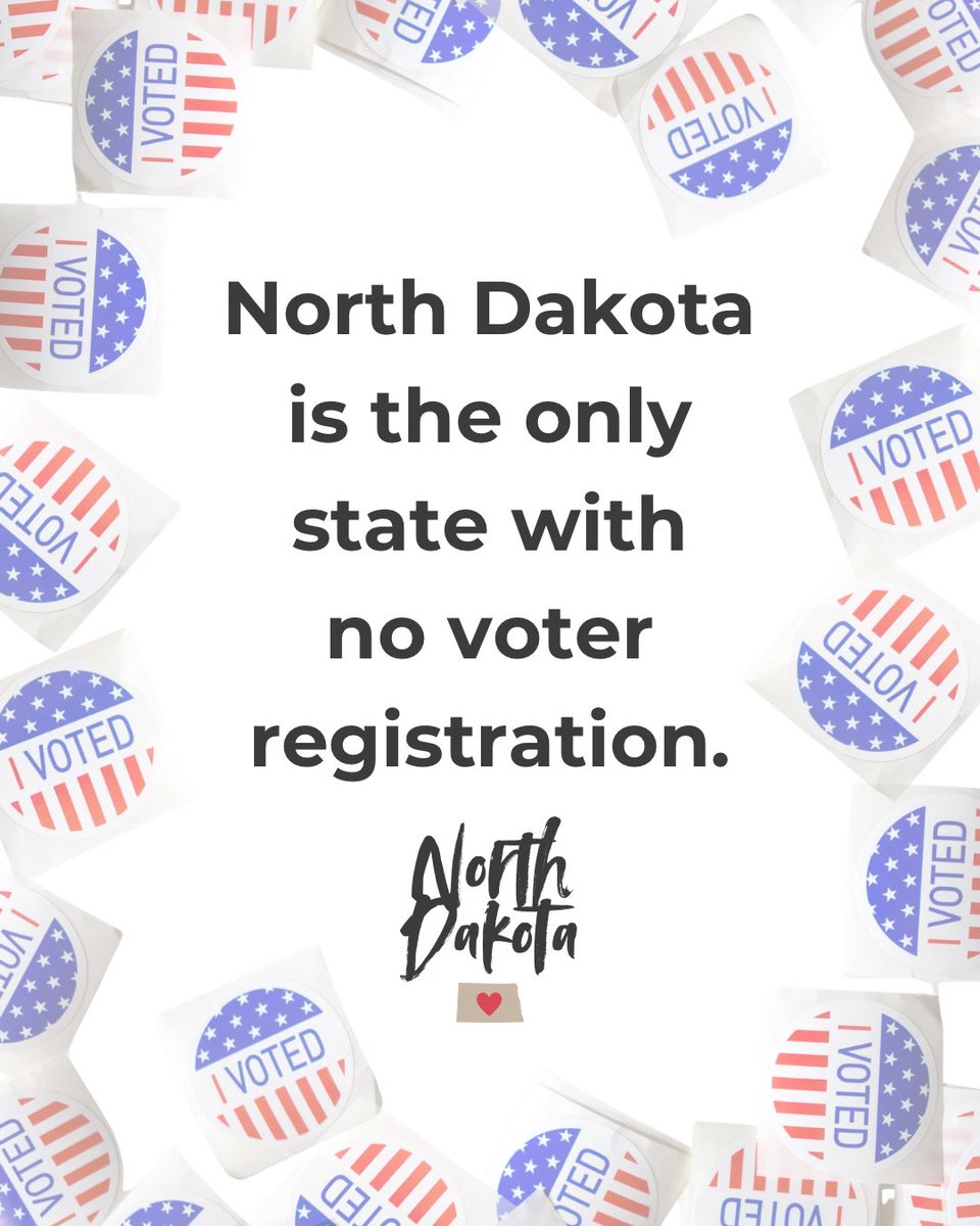 AFPND's tweet photo. The North Dakota Advantage: Fact #14

ND is the ONLY state with no voter registration! 🗳️ 🇺🇸 

What does this mean for the SAVE Act? ND is EXEMPT since our state ID process already secures the ballot box for U.S. citizens.

Advantage: NORTH DAKOTA!

#AFPND #NDAdvantage https://t.co/FLXaFjVx7x