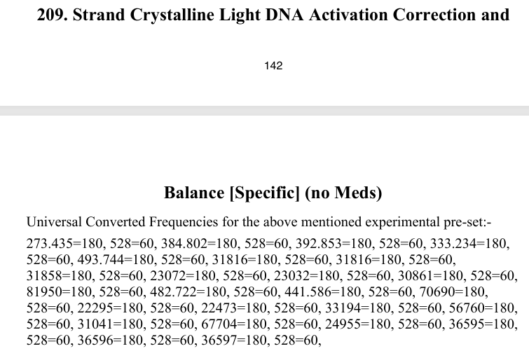 GenesisFarmLLC's tweet photo. @goddessmezuia Exactly. We do the same thing just in a different way. 
The left number is the frequency to use and the right # is the time in seconds. When imputed into the AuraTone scalar field generator and ran constantly cohesive resonance is established activating the crystalline DNA. https://t.co/fu8rHuA7LV