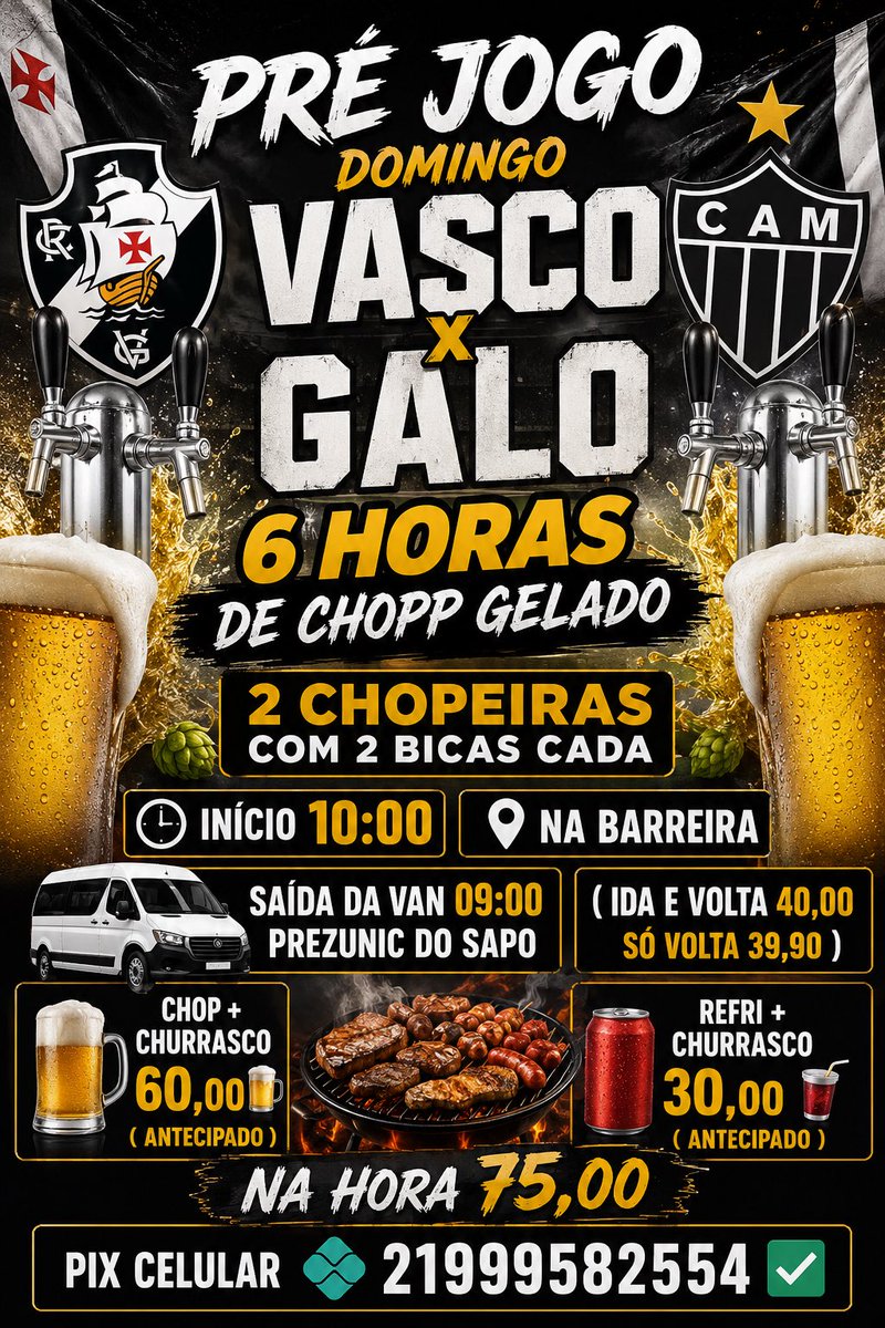 VTCMQJ's tweet photo. VASCO X GALO 

DOMINGO 31/05/2026 

São Januário 

Pré jogo e ingresso 

Chama 21999582554 https://t.co/5cDp1SLO5l