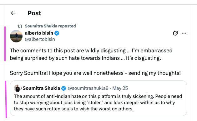 AccordingLee's tweet photo. @itrue98 Americans have been too kind &amp; welcoming.  

"People should stop worrying about jobs being stolen.."

After being ignored, people are now lashing out.  

Indians play the victim. 🙄 

https://t.co/Ol5Bco6S14 https://t.co/gtHLiY3AOV