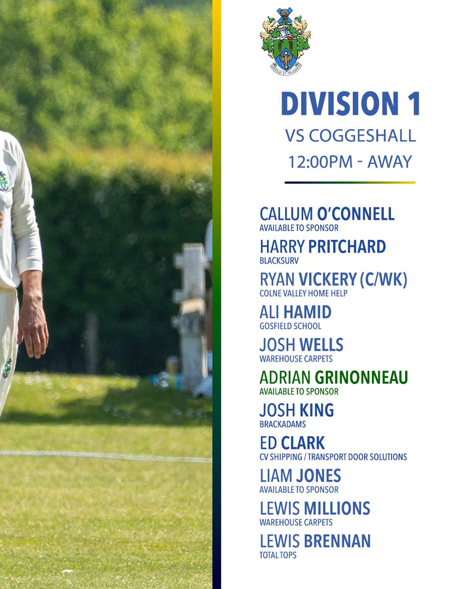 HalsteadCC's tweet photo. The big games continue to come thick and fast with the 1XI travelling to Coggeshall and the 2XI welcoming table-topping Woodbridge. The 3XI have a week off. Here are your Week Seven XIs.

🏡 Hume Homes
📸 Roger Cuthbert
🛸 Drone Perspectives https://t.co/pIRm52ZXyw