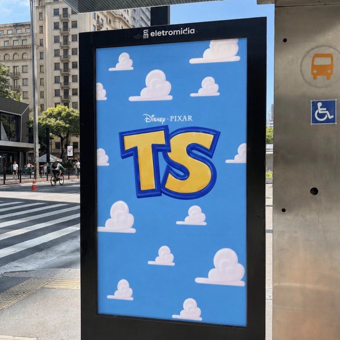 TSwiftNZ's tweet photo. 📸 | Toy Story themed billboards featuring a “TS” and 13 clouds have started appearing around the world including in the US, London, Brazil, Canada, France, Netherlands, and more ☁️ https://t.co/qQweL9Tat0