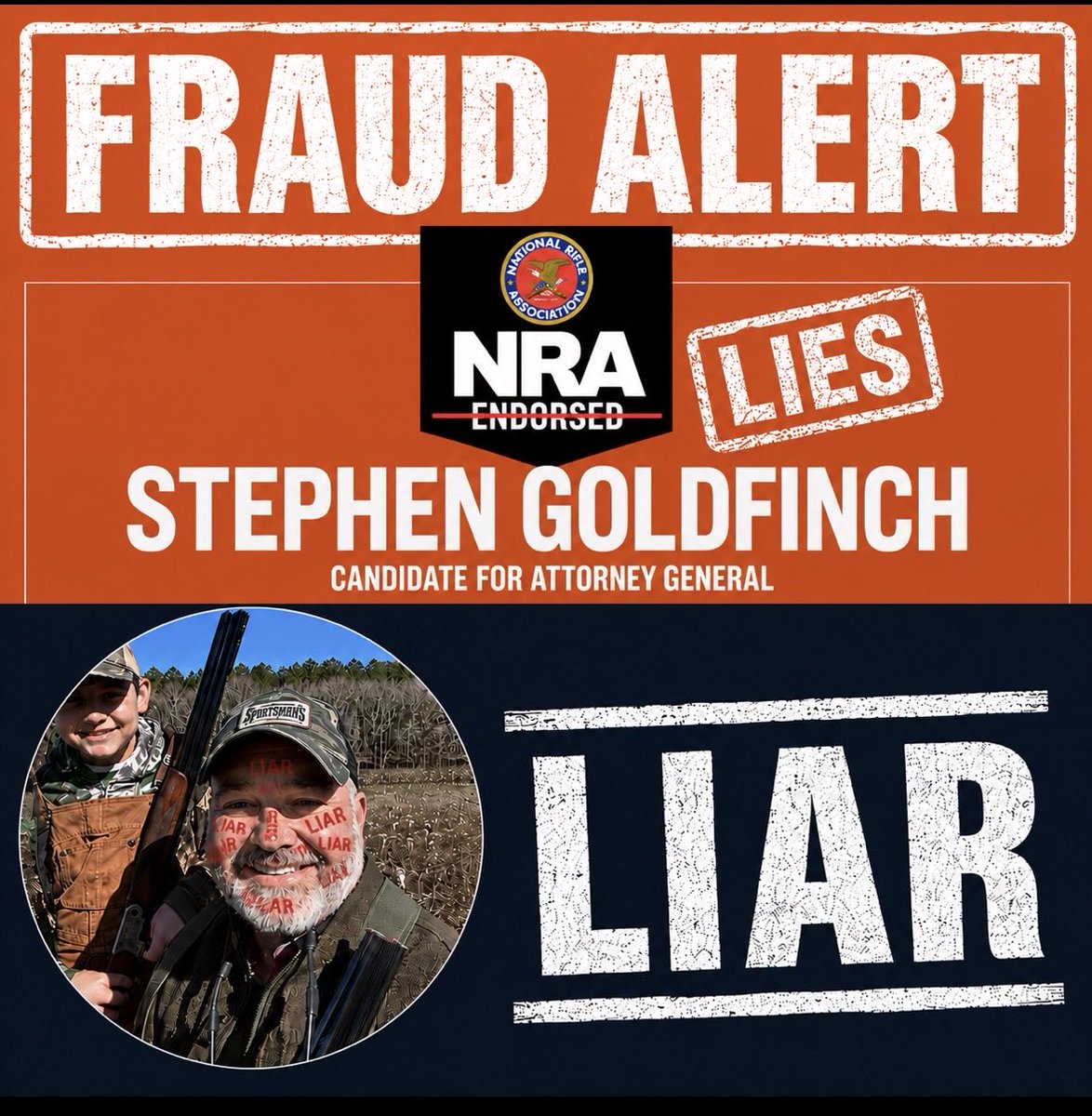 davidpascoesc's tweet photo. 🚨 FRAUD ALERT 🚨 

My opponent Stephen Goldfinch sent out a text stating he was endorsed by the NRA. 

He has NOT been endorsed in our race by the NRA. 

He lied. 

Stem Cell Steve freaked out because I have been endorsed by the National Association for Gun Rights.

 I am very proud of my endorsement. I’m also proud that the NRA gave me their highest rating for a non-legislative office holder. Both the NRA and NAGR know that I will protect our 2nd Amendment Rights in South Carolina. 

Read more here for information about Goldfinch’s dismal record protecting our 2nd Amendment Rights>>> https://t.co/joFdoJuFs7