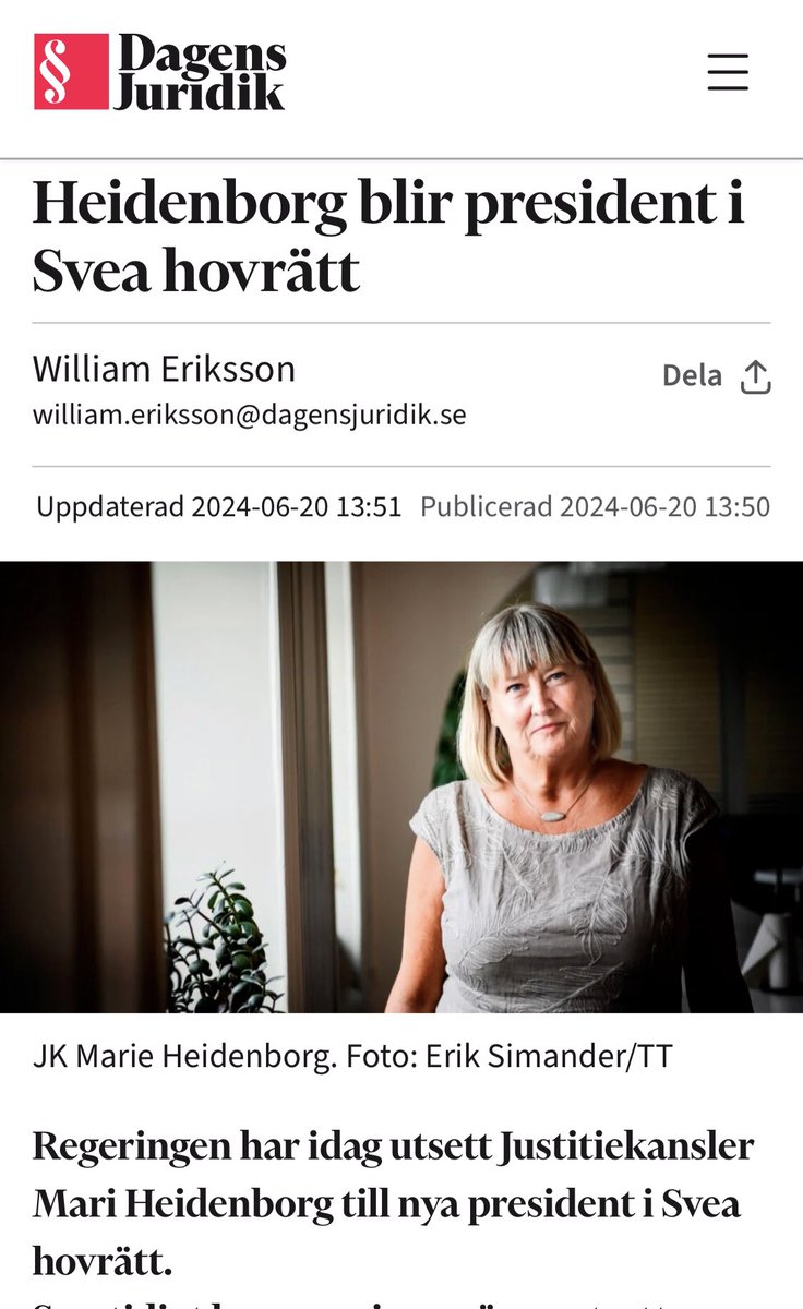 mediak12's tweet photo. Mari Heidenborg är nu president för Svea hovrätt. Hon tillträdde posten under hösten 2024 efter att tidigare ha varit Justitiekansler

Det var Mari Heidenborgs som då beslutade att ge ett 840.000 kr i skadestånd till en våldtäktsdömd

Nu har samma Mari Heidenborgs beslutat att ge 40 000 i skadestånd till en kvinna som vägrade ta av sig slöjan hos en läkare

Skattebetalarna tvingas finansiera detta…..