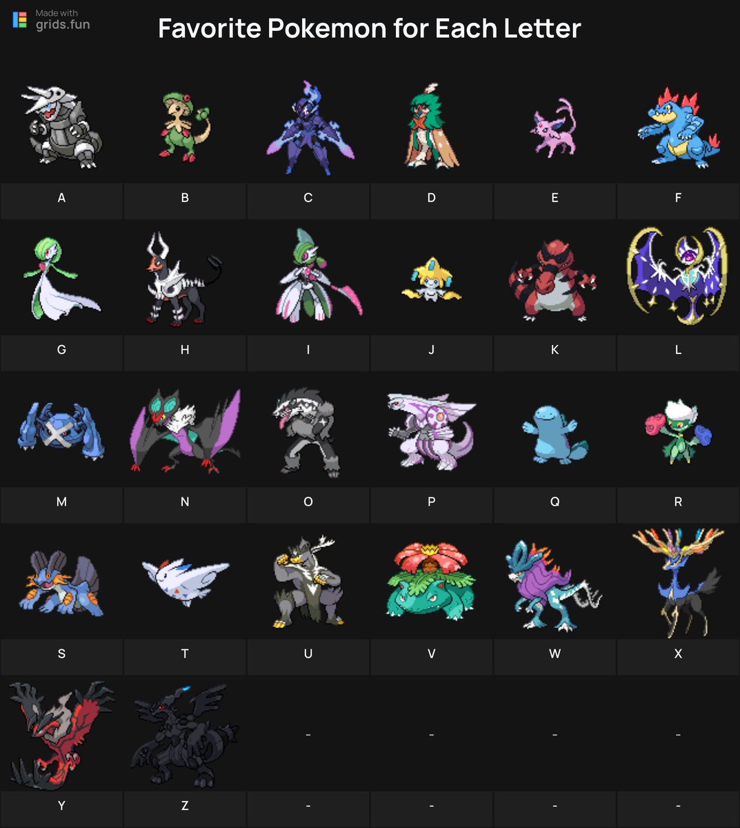 Pearl_0484's tweet photo. // My favourite Pokémon from each letter of the alphabet!! https://t.co/0IspWSeone