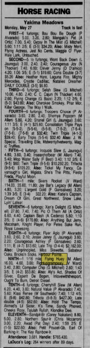 EmeraldDowns's tweet photo. Prior to Emerald Downs opening on June 20, 1996, Memorial Day racing was held at Yakima Meadows.

Winning jockey Mike Allen still riding today. Allen started riding in 1985, won a race every year for 40 straight years (1986-2025). https://t.co/snJ8I5A6xz