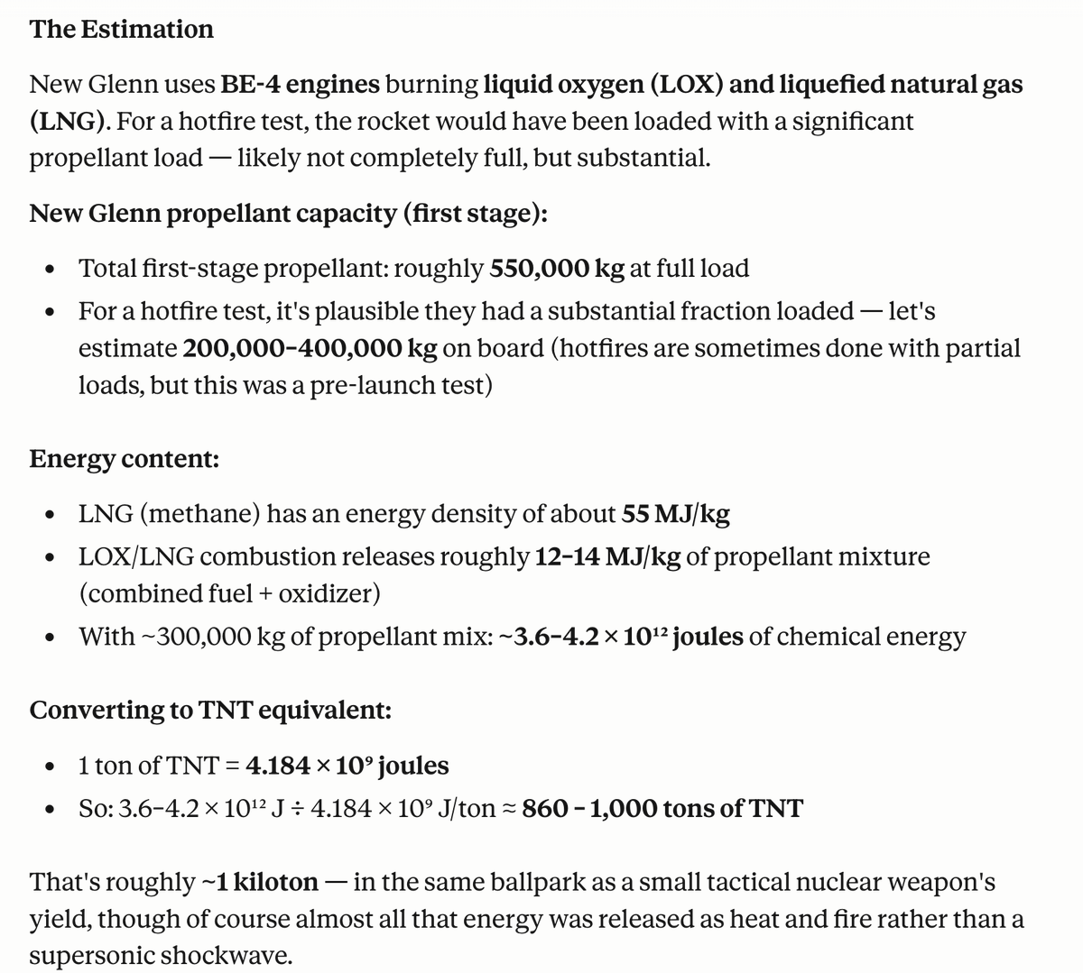 danielnasaw's tweet photo. Per Claude's back of the envelope calculation, the explosion was equivalent to 1 kg of TNT, or a small tactical nuke. https://t.co/knDLNr5FFD
