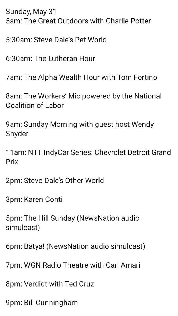 chucknwi's tweet photo. Rick Kogan hosted what turned out to be his final show Sunday night. 
The 5-7pm Sunday slot will now be audio simulcasts of The Hill Sunday and Batya! https://t.co/HNn2xpcqeb