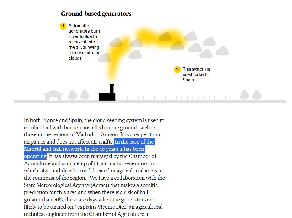 75Alcaide's tweet photo. @dddd476 @mmvaleraes Since 2020?
Google reports, Spain started geoengineering 50 years before, in 1970.
And besides planes, Spain also has "automatic generators in which silver iodide is burned", but they say its to combat hail.
#GeoEngineering #Spain #Espana #SAI #Cloudseeding https://t.co/2HmxtYjsv4
