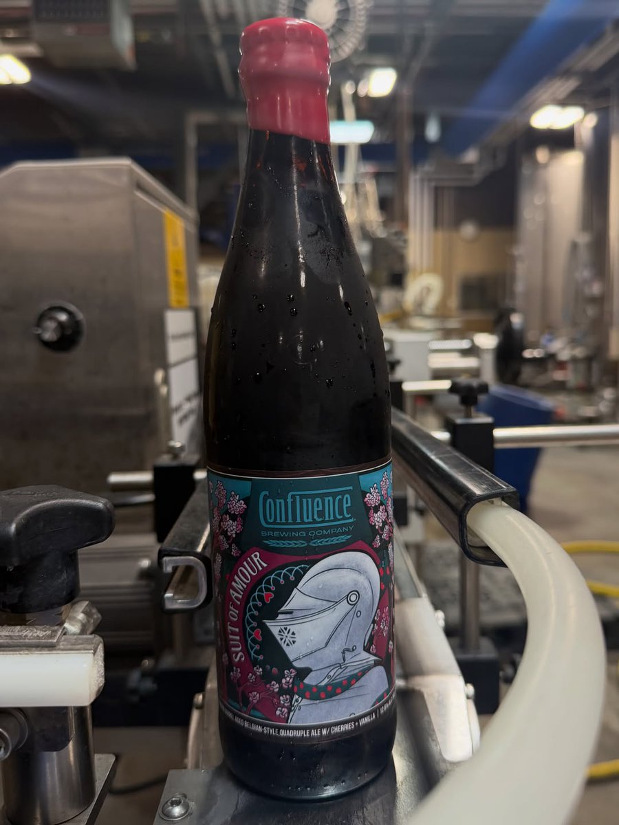 ConfluenceBrew's tweet photo. Isn’t she beautiful? Our little snag with our 12oz cans lead us to bottle Suit of Amour this time around! We had to wait a few more weeks to enjoy this masterpiece, but we think it was worth the wait! Available now in our taproom to-go (and on tap!). Distribution across Iowa will begin Monday, June 1st