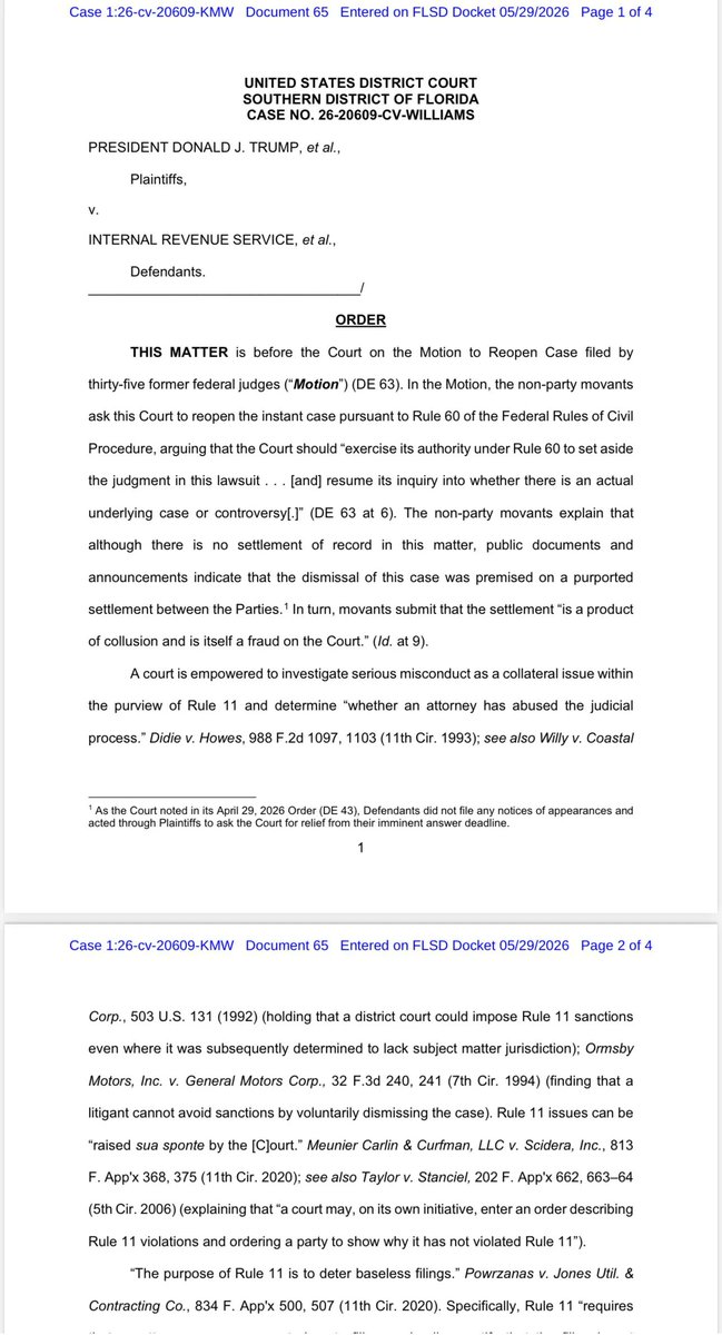 NormEisen's tweet photo. BREAKING: Judge Williams in Florida orders the Trump administration to respond to the "grievous allegations" in our filing in the $1.8 billion fund case  

Kudos to the bipartisan group of 35 federal judges who we @DDAction_ , Susman Godfrey &amp; Platkin LLP are honored to represent https://t.co/cOX05TFDpR