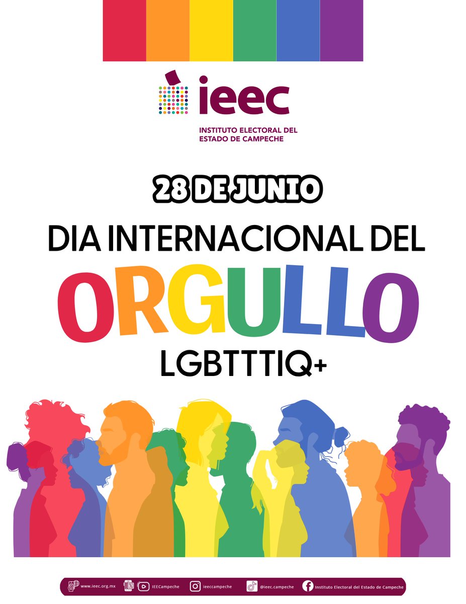 IEECampeche's tweet photo. 28 JUNIO | Esta fecha conmemora los disturbios de Stonewall ocurridos en Nueva York en 1969, los cuales marcaron el inicio histórico del movimiento moderno por los derechos de la diversidad sexual. #UGenero #IEEC https://t.co/75SPa8IEpt