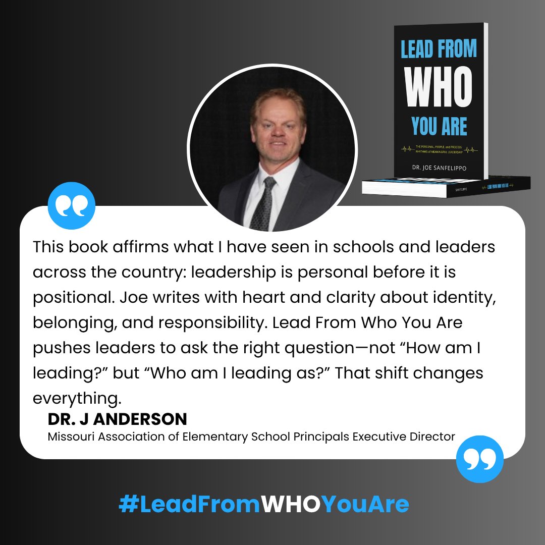 Joe_Sanfelippo's tweet photo. Thanks, @DrJ_Anderson!!!! Love the work you are doing in Missouri. Honored to have you endorse the book. Glad you liked it!! If you are interested, pick up your copy at https://t.co/mZUuP6kbHl #LeadFromWhoYouAre https://t.co/dsHJIvcOB1